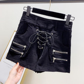 Pantaloni scurți moderni de damă din denim cu legături încrucișate în negru