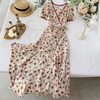 Rochie moderna de dama cu model floral si maneci scurte