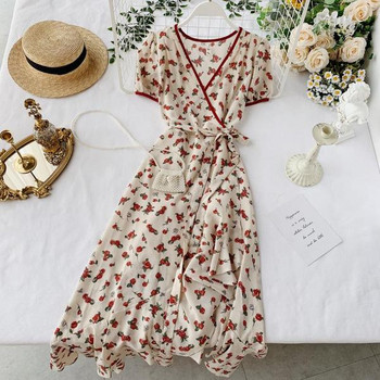 Rochie moderna de dama cu model floral si maneci scurte