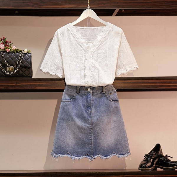 Set de dama modern din doua parti tricou + fusta alb