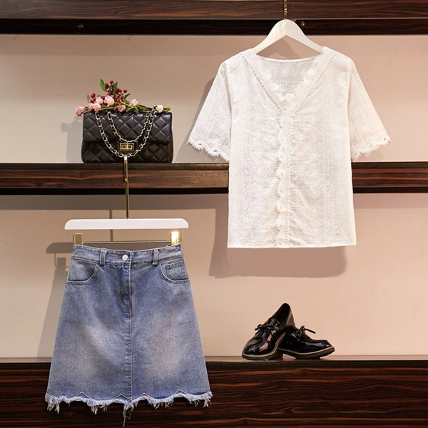 Set de dama modern din doua parti tricou + fusta alb