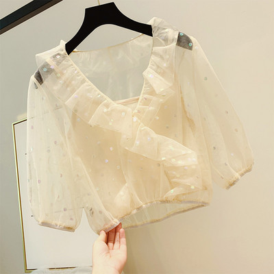 Bluză de damă elegantă cu decolteu în V în două culori