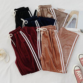 Pantaloni lungi dama casual cu margini si cravate in mai multe culori