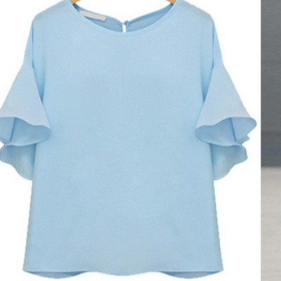 Модерна дамска тениска с широк ръкав и О-образно деколте в няколко цвята с размери до 5XL