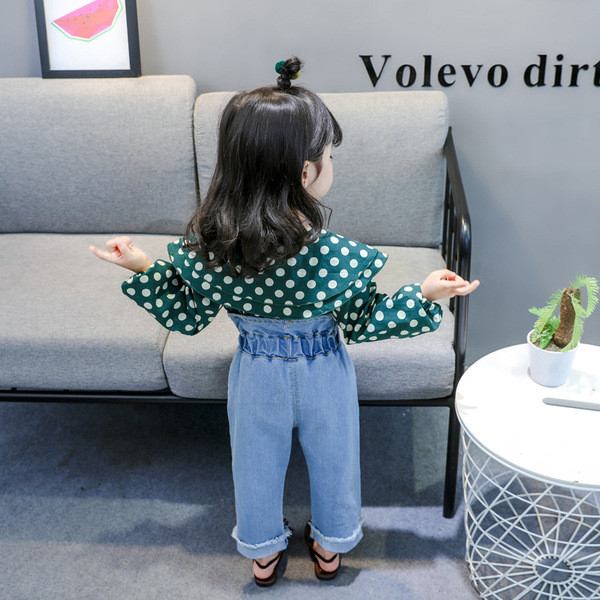 Set bebelus modern pentru fetite camasa + blugi in doua culori