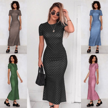 Rochie moderna de dama cu buline cu maneci scurte in mai multe culori