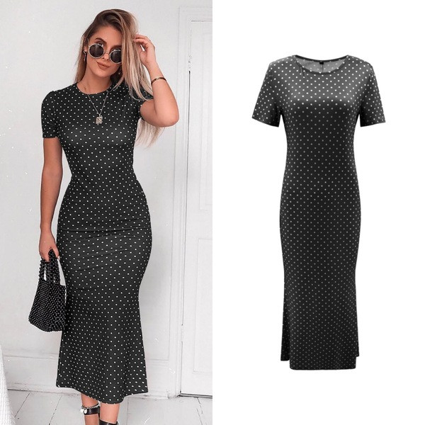 Rochie moderna de dama cu buline cu maneci scurte in mai multe culori