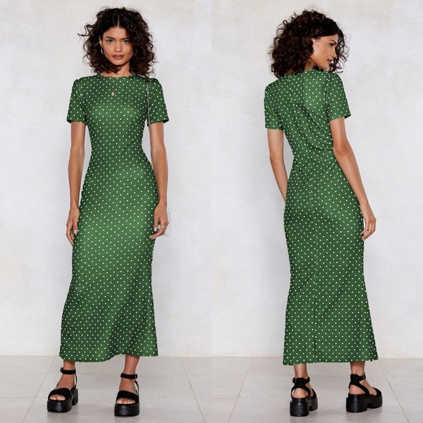 Rochie moderna de dama cu buline cu maneci scurte in mai multe culori