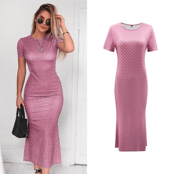 Rochie moderna de dama cu buline cu maneci scurte in mai multe culori