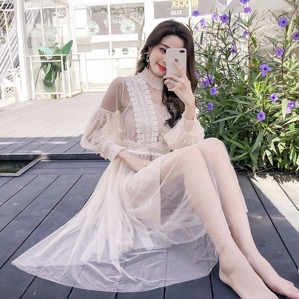 Rochie lunga de dama eleganta in doua culori - roz si alb