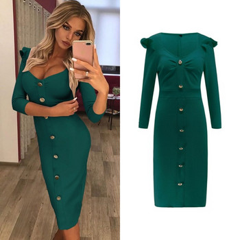 Rochie elegantă de damă, cu nasturi și mâneci lungi