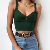 Top scurt de dama cu bretele verzi