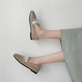 Mocasini eleganti de dama din piele intoarsa ecologica in negru si maro