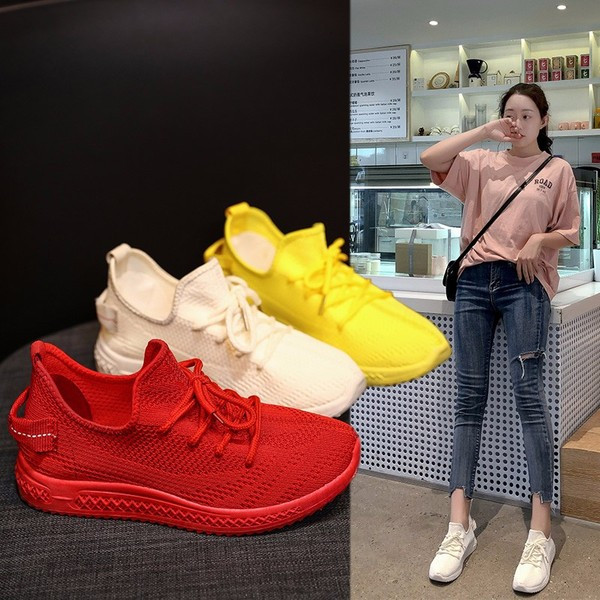 Καθημερινά  γυναικεία αθλητικά παπούτσια με κίτρινο, κόκκινο και λευκό χρώμα