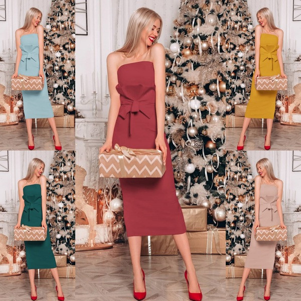 Rochie eleganta de dama cu panglica in mai multe culori