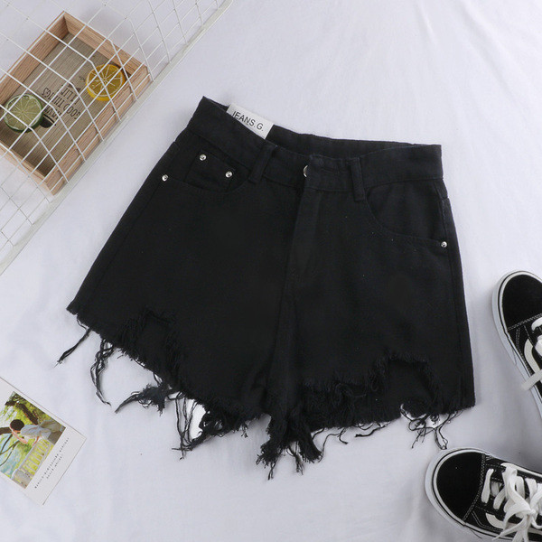 Blugi scurti de dama in negru si albastru - cu buzunare