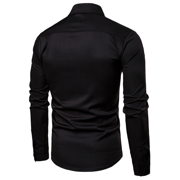 Cămașă modernă pentru bărbați cu guler clasic și mâneci lungi în alb și negru