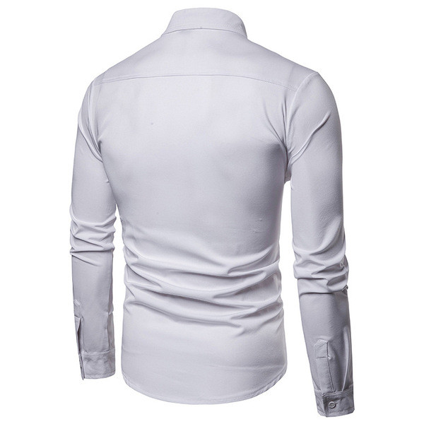 Cămașă modernă pentru bărbați cu guler clasic și mâneci lungi în alb și negru
