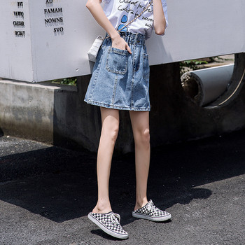 Fusta de dama actuala din denim cu talie elastica