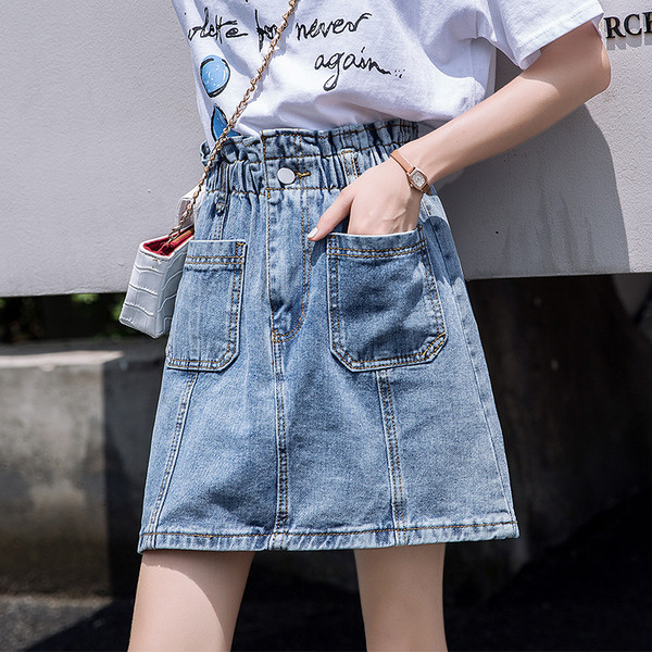 Fusta de dama actuala din denim cu talie elastica