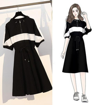 Rochie sport de dama cu sireturi in talie in negru si gri