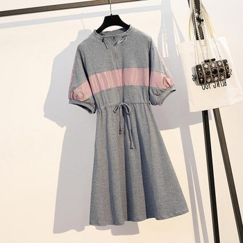 Rochie sport de dama cu sireturi in talie in negru si gri