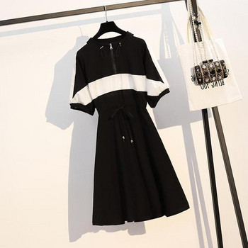 Rochie sport de dama cu sireturi in talie in negru si gri