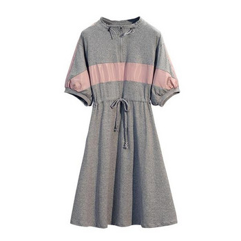 Rochie sport de dama cu sireturi in talie in negru si gri