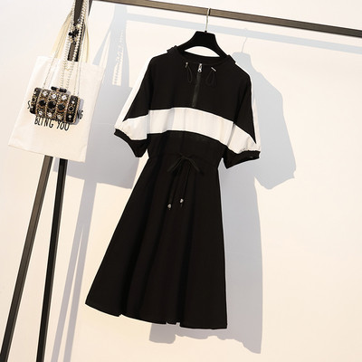 Rochie sport de dama cu sireturi in talie in negru si gri