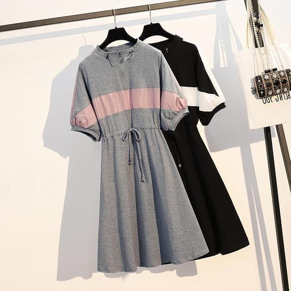 Rochie sport de dama cu sireturi in talie in negru si gri