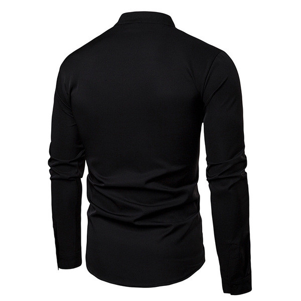 Cămașă modernă pentru bărbați cu guler înalt în alb și negru