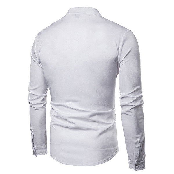 Cămașă modernă pentru bărbați cu guler înalt în alb și negru