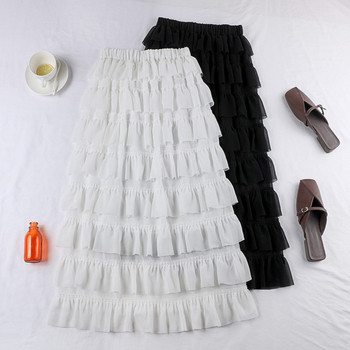 Fusta lungă de damă alb-negru