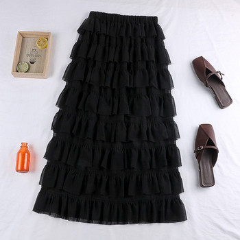 Fusta lungă de damă alb-negru