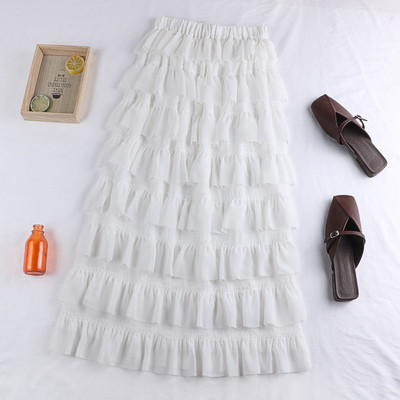 Fusta lungă de damă alb-negru