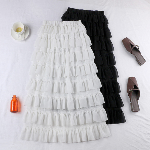 Fusta lungă de damă alb-negru