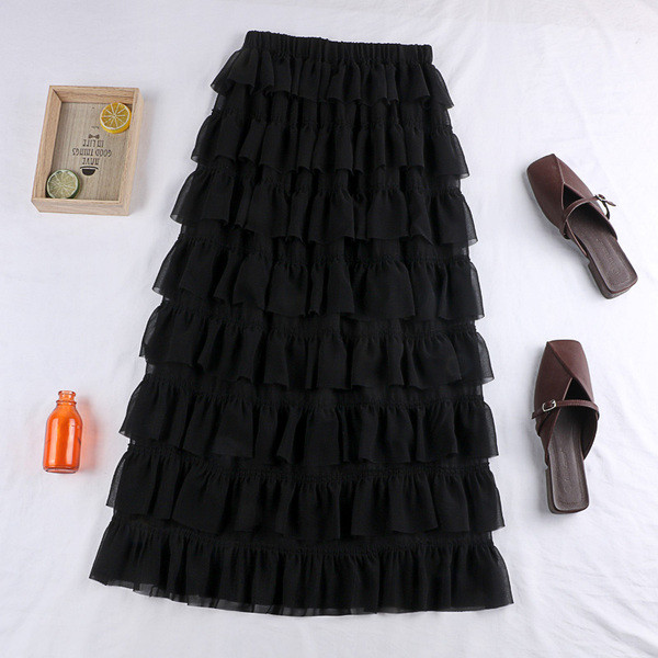 Fusta lungă de damă alb-negru