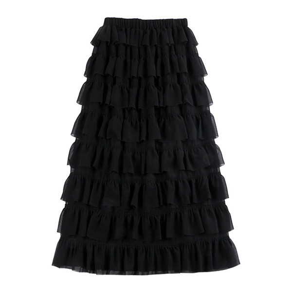 Fusta lungă de damă alb-negru