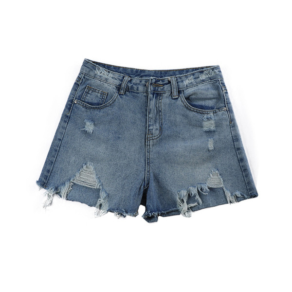 Blugi scurti de dama de culoare albastra cu motive rupte si buzunare