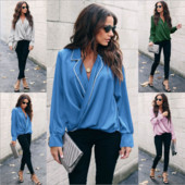 Bluză de damă modernă cu mâneci lungi și decolteu în V în mai multe culori