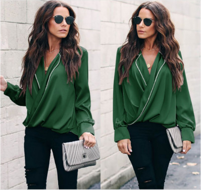 Bluză de damă modernă cu mâneci lungi și decolteu în V în mai multe culori