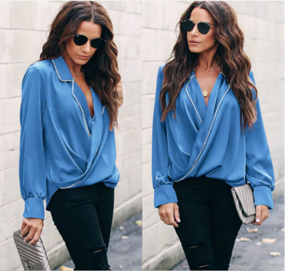 Bluză de damă modernă cu mâneci lungi și decolteu în V în mai multe culori