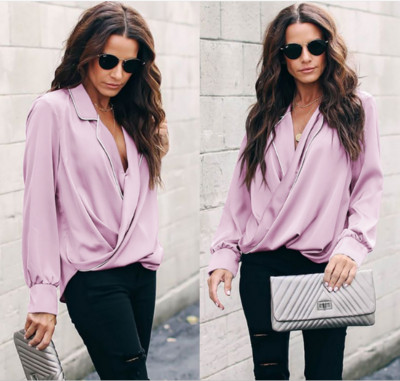 Bluză de damă modernă cu mâneci lungi și decolteu în V în mai multe culori