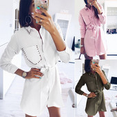 Rochie de dama cu guler si decor de perle in trei culori