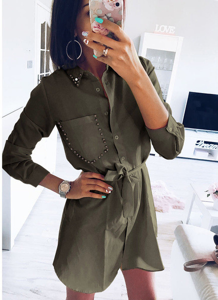 Rochie de dama cu guler si decor de perle in trei culori