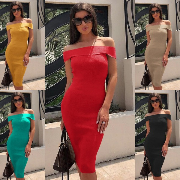 Rochie de dama eleganta cu umerii goi in mai multe culori