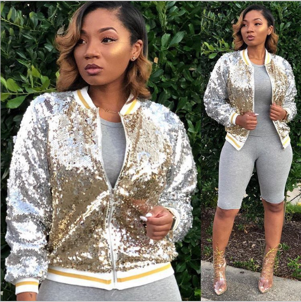 Модерно дамско яке с пайети и цип 