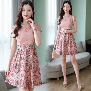 Rochie elegantă de damă cu model floral în roz