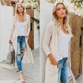 Cardigan lung de dama modern cu buzunar in doua culori