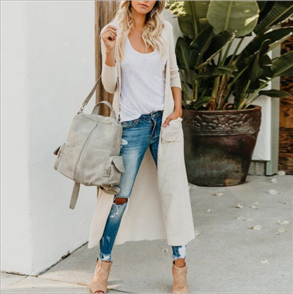 Cardigan lung de dama modern cu buzunar in doua culori